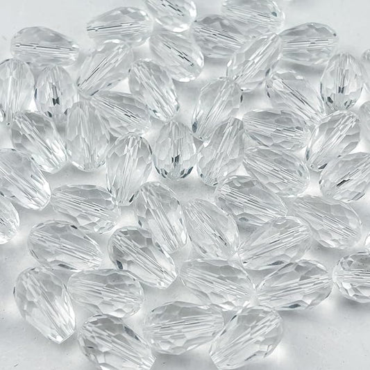 130pcs 6x8mm Teardrop Crystal Glass Beads for Jewelry Making, Faceted Vertical Hole Teardrop Glass Spacer Beads for Wind Chimes Bracelet Earring Necklace DIY Craft(Transparent)