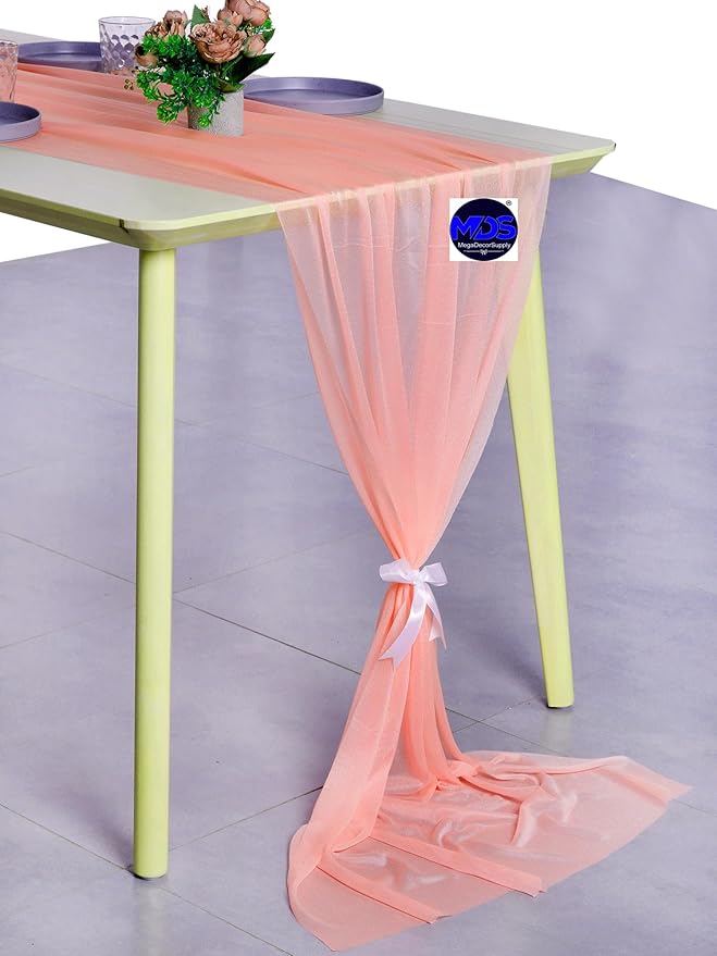 MDS Halloween Chiffon Table Runner - 15 Pack, 29 x 170 Inches, 14ft Each - Sheer Spooky Table Runners for Haunted House Parties, Trick-or-Treat Tables, Witchy Décor, Wedding & Events - Peach