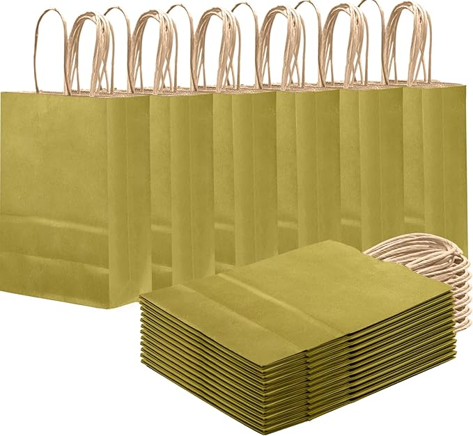 qiqee Grass Green Gift Bag with Handles Bulk 24Pcs Paper Bags -8.3"x6"x3. 15" Party Favor Bags - Solid Color