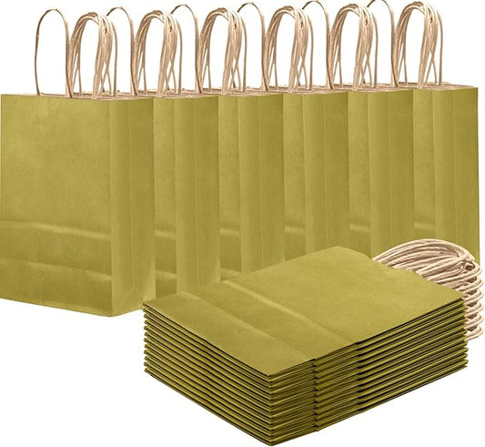 qiqee Grass Green Gift Bag with Handles Bulk 24Pcs Paper Bags -8.3"x6"x3. 15" Party Favor Bags - Solid Color