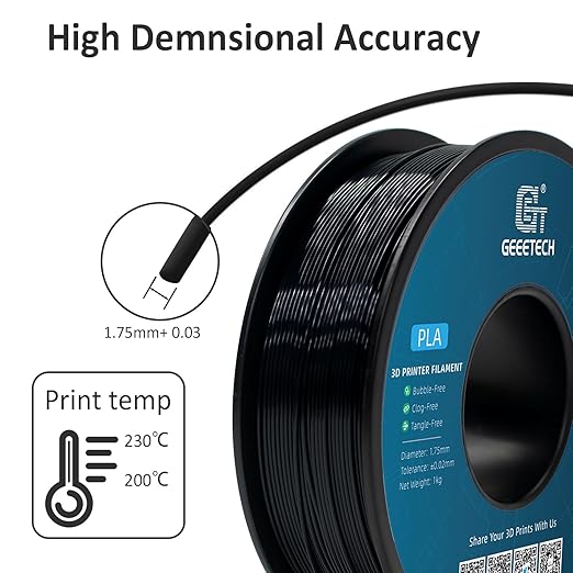 Geeetech Silk PLA Filament 1.75mm for 3D Printer, Metal-Like Shiny 3D Filament 1kg (2.2lbs) 1 Spool, Dimensional Accuracy +/- 0.02 mm, Silk Black