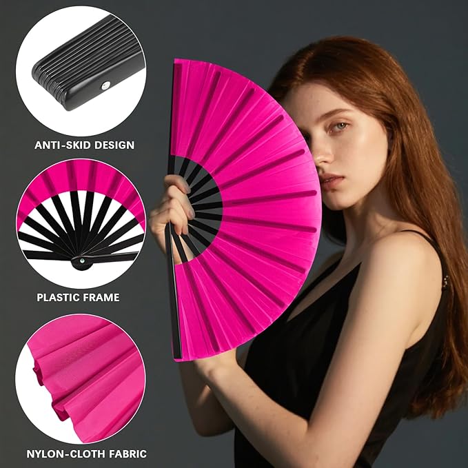 13inch Large Rave Fan Popping Clacking Fans for Line Dancing,Hand Fans for Women Foldable,Boots on The Ground Fan,Portable for Outdoor,Wedding,Party,Decoration (4pcs Pink)