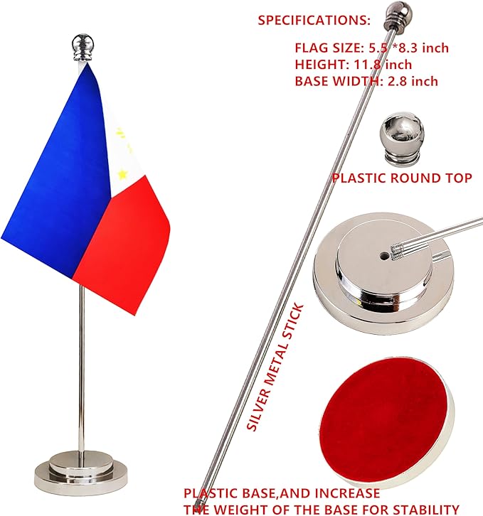 Philippines Filipino Deluxe Desk Flag Set Small Mini Miniature Philippines Filipino Table Desktop Flags,Festival Events Celebration,Office Decoration-2 Pack