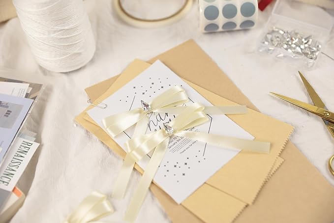 Beige Satin Ribbon 3/8 inch X Continuous 25 Yards, Single Face Polyester Ribbon Perfect for Gift Wrapping, Flower Bouquet, Wedding Decor, Crafts, Bow Making, Sewing and More