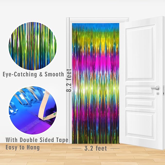 GOER 3.2 ft x 8.2 ft Metallic Tinsel Foil Fringe Curtains Party Photo Backdrop Party Streamers for Birthday,Graduation,New Year Eve Decorations Wedding Decor(3 Packs,Macaroon Rainbow)