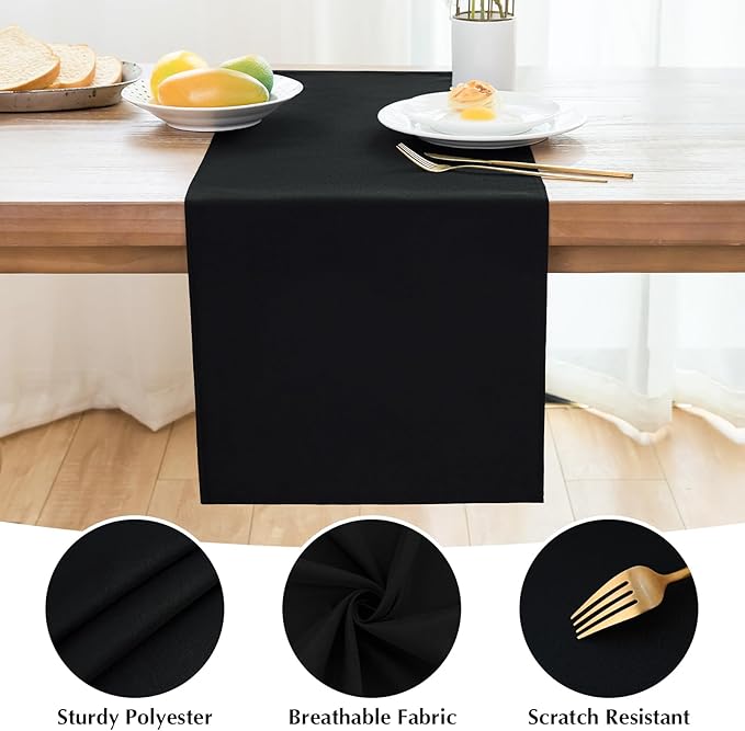 2 Pack Black Small Short Table Runner 12 x 36 Inch Solid Color Runners Coffee Table Dresser for Daily Party Home Decoration