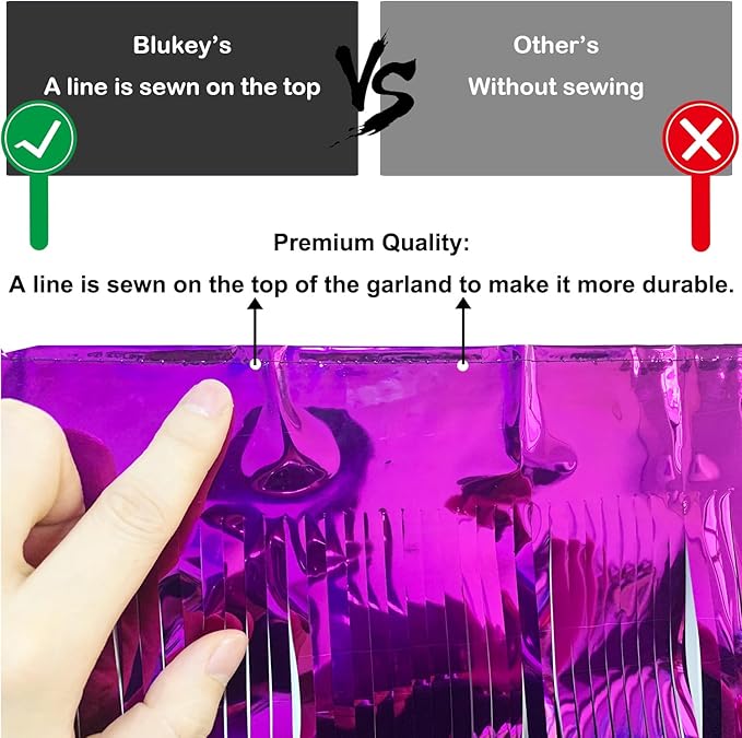 Thick 10 Feet by 15 Inch Purple Foil Fringe Garland - Pack of 3 | Shiny Metallic Tinsel Banner for Parade Floats, Bridal Shower, Wedding, Birthday, Christmas | Wall Hanging Drapes (3)