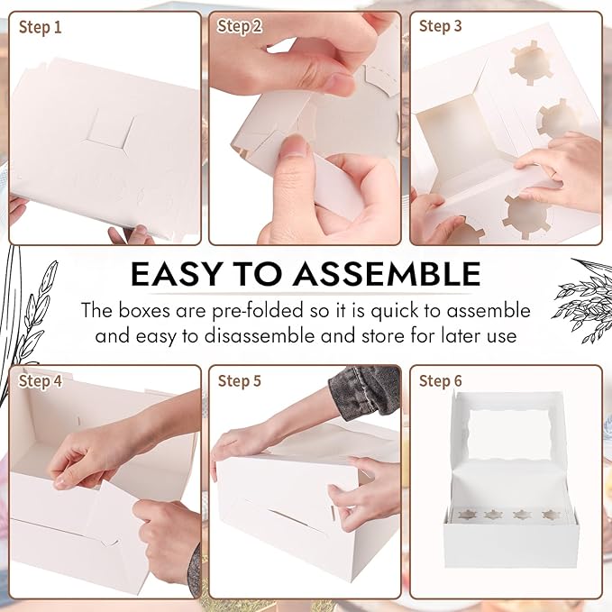 JCD 16 Pcs Cake and Cupcake Combo Bento Boxes with Clear Lid and 8 Cupcake Holes for Vanlentine Wedding Birthday Party Bakery Baking Supplies (1+8/16Pcs)