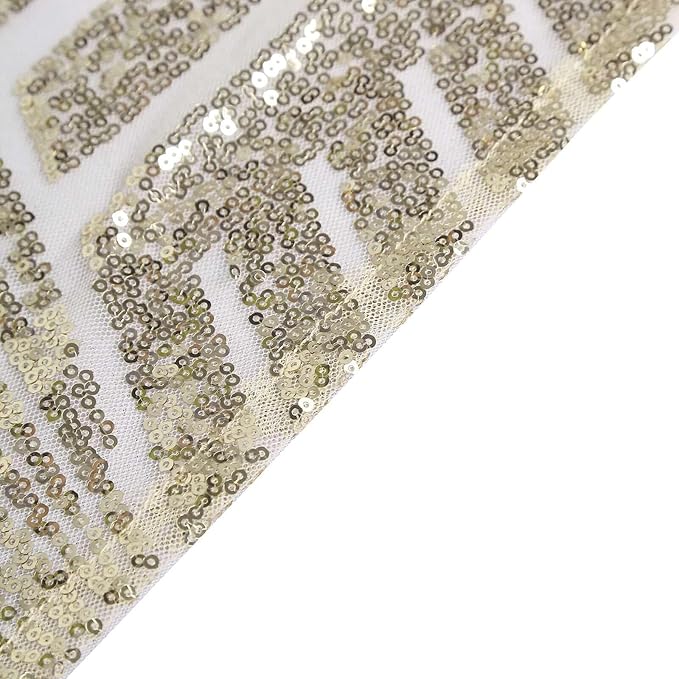 Efavormart 90"X132" Champagne Sparkly Sequin Geometric Tulle Rectangular Tablecloth