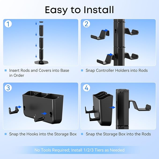 Controller Holder with Remote Control Storage Box, Headset and Controller Stand for Desk, Headphone Stand with Two Hooks for Watch Cable Key Chain, Gaming Accessories for P5/P4/Xbox/Switch