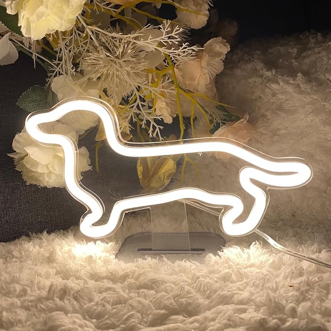 Dog Table Number Neon Sign Desk Lamp Night Light Wedding Letter LED Neon Sign Wedding Table Decorations Neon Light Shop Bedroom Home Room Decor Christmas Party Warm White USB 25×16 CM
