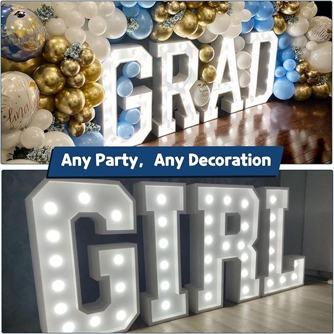 imprsv Marquee Letter N, White Foam Board, 13.37x5.1in, Cool White LED Light, Decorative Signage for Indoor & Outdoor Birthday, Wedding Decorations