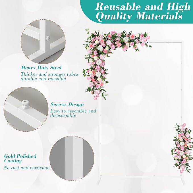 Wedding fashion arch background metal frame, (3.9, 5.2, 6.6 feet) suitable for background decoration frames such as weddings, birthdays, parties, baby showers, and photography (white, 6.6*6.6)
