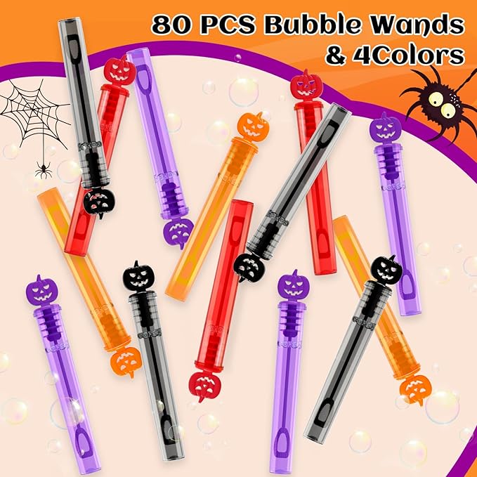 Shemira 80PCS Halloween Bubble Wands, Mini Bubbles Party Favors for Kids, Halloween Party Favors, Goodie Bag Stuffers, Classroom Prizes Gifts for Kids, Halloween Trick or Treat Toys Bulk