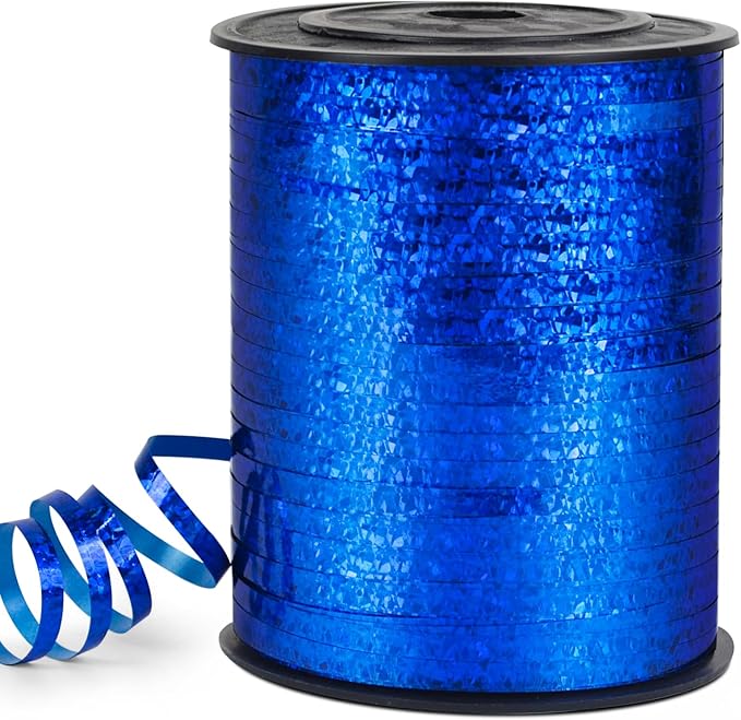 Blue Curling Ribbon - 500 Yard Shiny Metallic Curly, Thin Gift Ribbon for Wrapping, Balloons, Florist Flowers