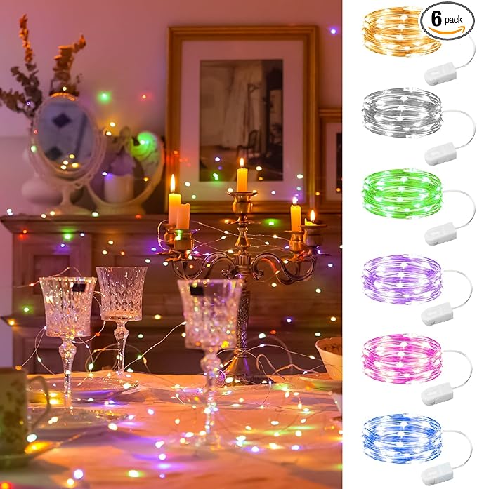 HXWEIYE 6 Pack Multicolor Fairy Lights Battery Operated, 7ft 20LED Mini Fairy String Lights Mason Jar Lights, Waterproof Firefly Starry Lights for DIY Wedding Party Bedroom Patio Christmas Décor