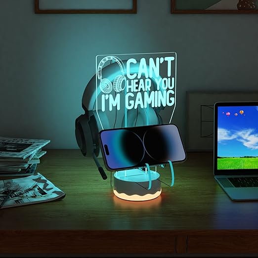 Headphone Controller Stand Light up , 16 Colors 3D LED Lights Headset Gamepad Holder, Game Controller Hanger for All Universal Gaming PC Accessories