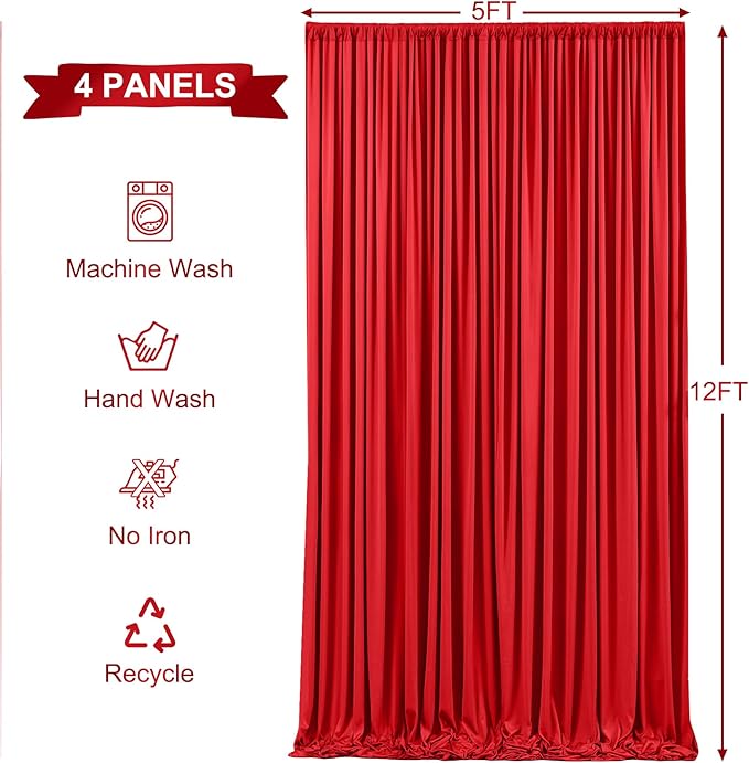 20ft x 12ft Red Backdrop Curtains Wrinkle Free Backdrop Curtain for Wedding Parties Red Fabric Backdrops Drapes Back Drop Cloth Bridal Shower Stage Curtains Wedding Decorations for Reception