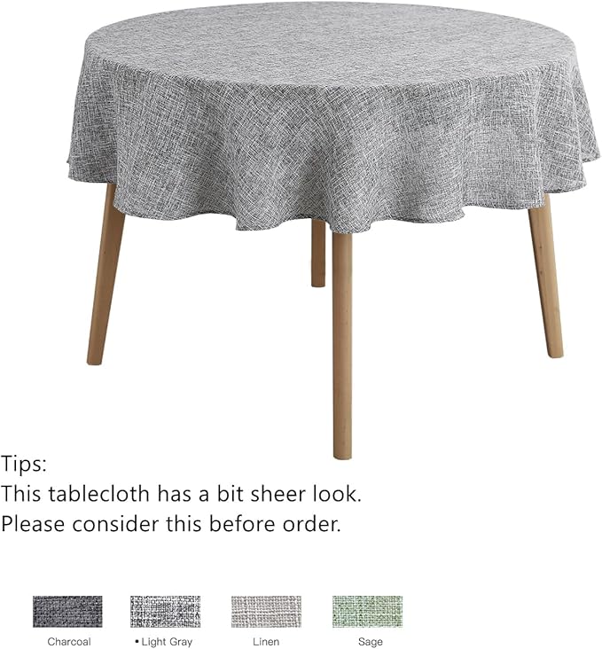 maxmill Flaxy Faux Linen Tablecloth with 2-Tone Slubby Texture Wrinkle Resistant Anti-Shrink Soft Table Cloth for Kitchen Dining Restaurant Tabletop for Event Dinner Round 70 Inch Light Gray