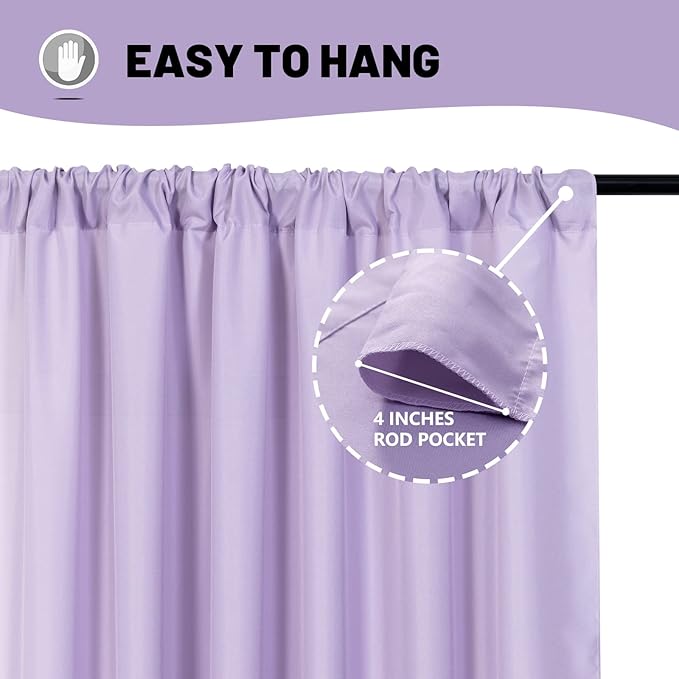 MYSKY HOME 10ft x 7ft Curtains Backdrop Curtains for Parties Light Purple Background Curtains Drapes Wedding Curtains Stage Curtains Rod Pocket Drapes Backdrop for Baby Showers, 5ft x 7ft, 2 Panels