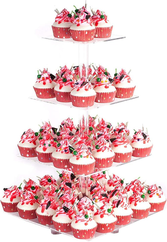 YestBuy 4 Tier Acrylic Cupcake Stand with Base, Premium Cupcake Holder, Acrylic Cupcake Tower Display Cady Bar Party Décor – Display for Pastry(4.7" Between 2 Layers)…