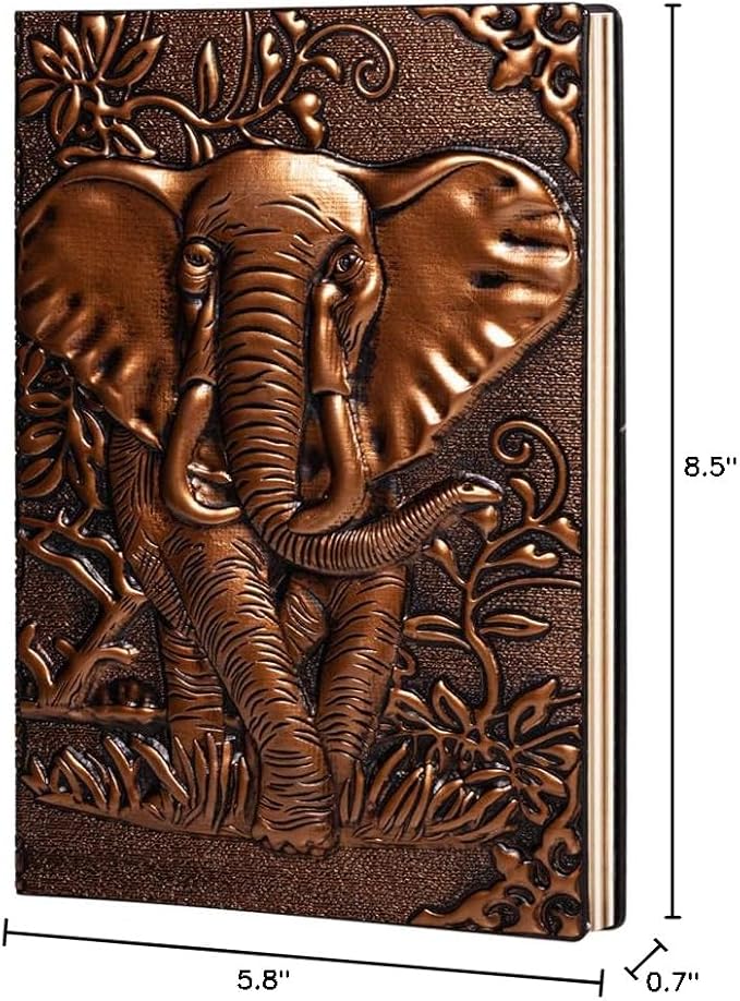 molshine A5 (5.5" x 8.3") Embossed Journals Vintage Notebook,Retro Bronze Diary,100 Sheets Paper,Hardcover Travel Notepad for Writing,Sketchbook,Gift,Decoration,Elephant(RedBronze)