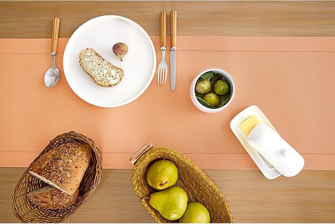 Solino Home Cotton Linen Table Runner 48 Inches - Peach Bloom Hemstitch Table Runner 14 x 48 Inch Ideal for Dresser and Coffee Tables