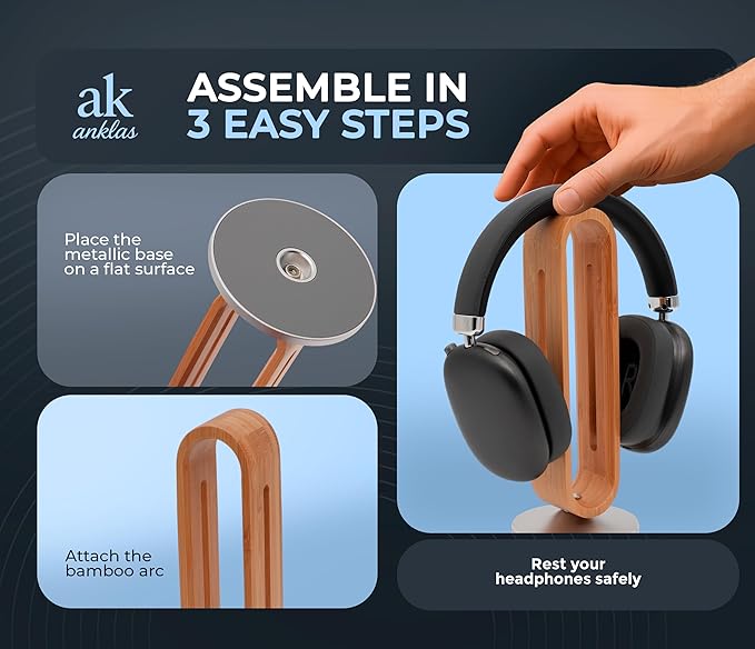 Headphone Stand for Desk – Premium & Minimalist Headset Holder with Round or Oval Base for Gaming, Office & Home (Bamboo, Oval)