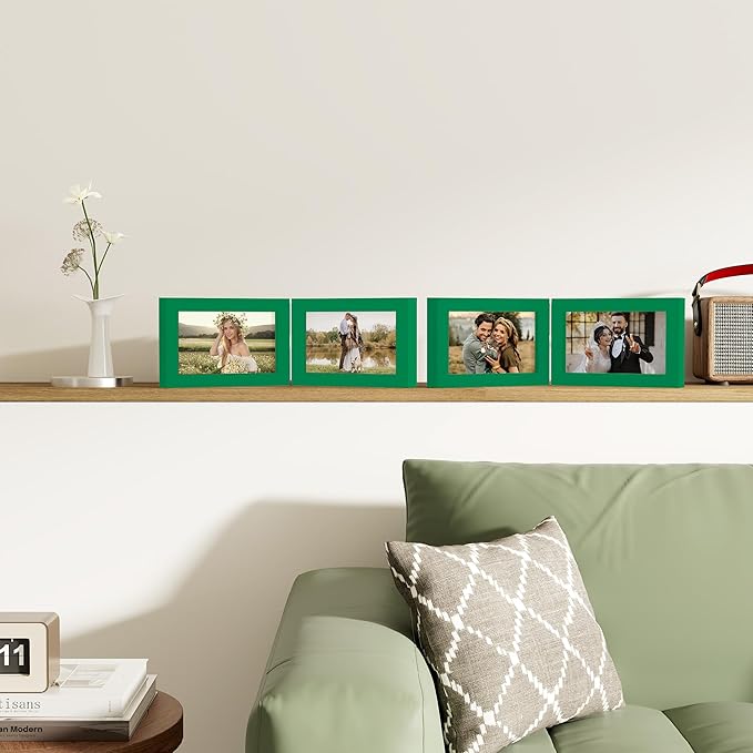 decorUhome Double 6x4 Picture Frame Horizontal, Engineered Wood Bifold Photo Frame with Plexiglass for Tabletop Display, 6x4, Green