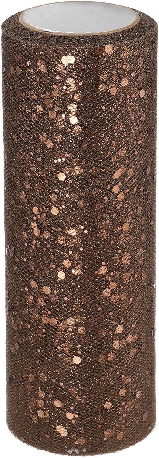 PATIKIL Tulle Fabric Rolls, 6 Inch by 10 Yards Fabric Spool Tulle Sparkling Ribbon Netting Sequin for DIY Tutu Skirts Crafts Wedding Party Decorations, Coffee