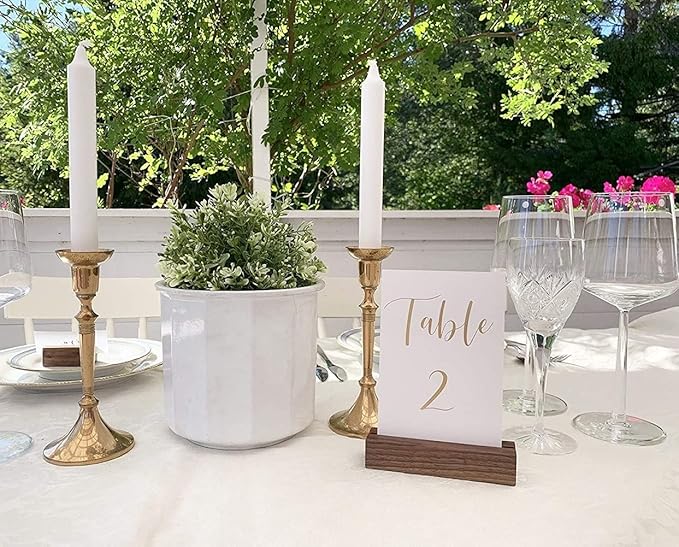 UNIQOOO 10 Pack Rustic Acrylic Sign Holders | Walnut Wood Table Numbers Display Stands | Place Card Holder, Perfect for Retail Shop Wedding Party Events Decoration