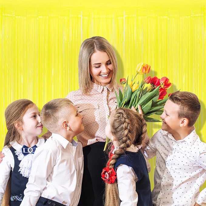 10 Pack Yellow Foil Curtain Backdrop 3.2ft x 8.2ft Macaron Tinsel Foil Fringe Curtains Streamer Photo Booth Backdrop for Birthday Party Baby Shower Engagement Wedding Holiday Decor (Macaron Yellow)