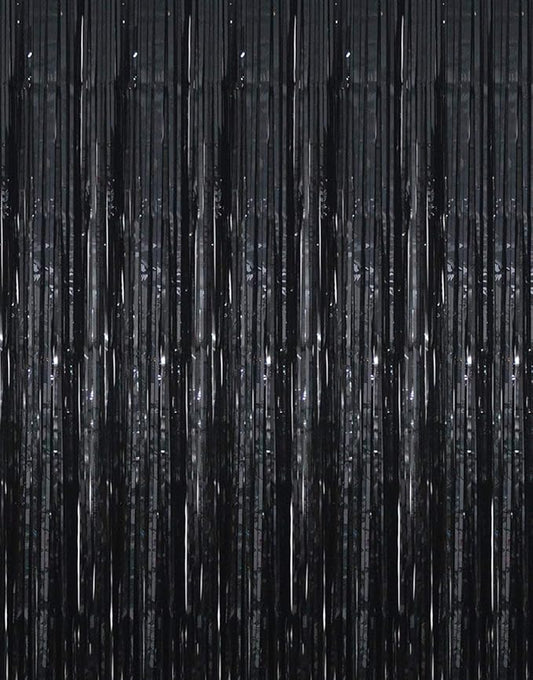 GOER 6.4 ft x 9.8 ft Metallic Tinsel Foil Fringe Curtains,Pack of 2 Party Streamer Backdrop for Birthday,Graduation Decorations and New Year Eve (Black)