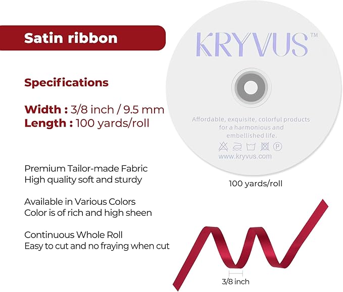 Scarlet Red Satin Ribbon 3/8 inch X Continuous 100 Yards, Single Face Polyester Ribbon Perfect for Gift Wrapping, Flower Bouquet, Wedding Decor, Crafts, Bow Making, Sewing and More
