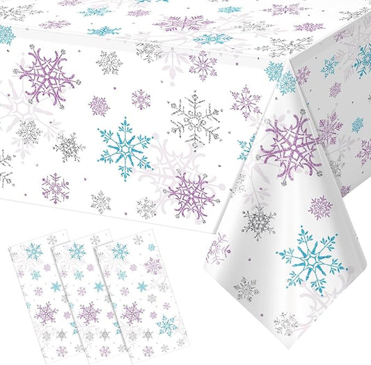 3 Pieces Christmas Snowflake Party Tablecloth Decorations,Plastic Purple and Blue Winter Wonderland Table Cover for Winter Christmas Birthday Holiday Party Decorations and Supplies,54x108 inch