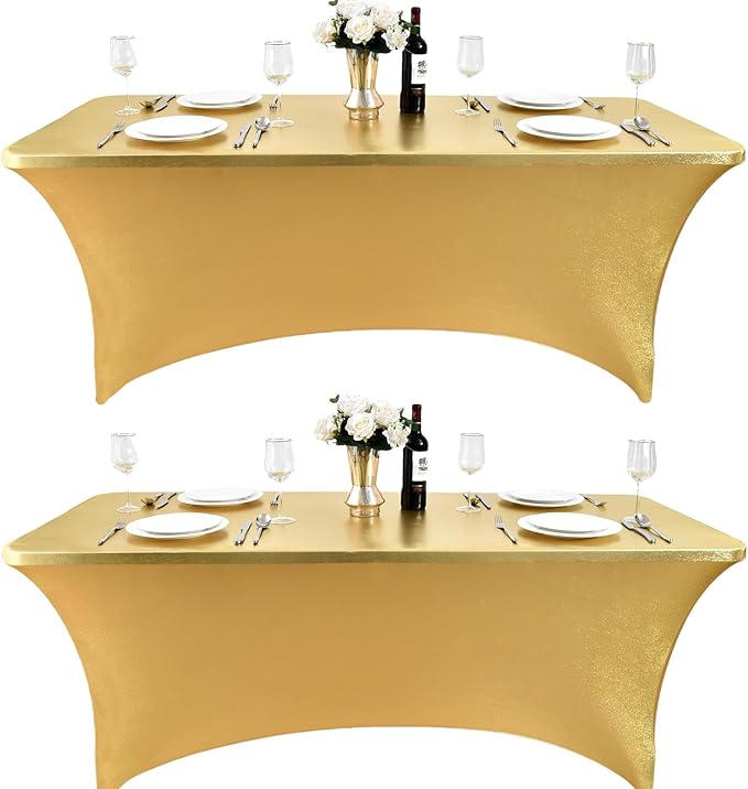 2-Pack 6ft Spandex Table Covers for Rectangle Standard Folding Tables - Wrinkle Resistant Stretch Tablecloths - Ultimate Fitted Table Protector for Parties, Trade Shows, Banquet