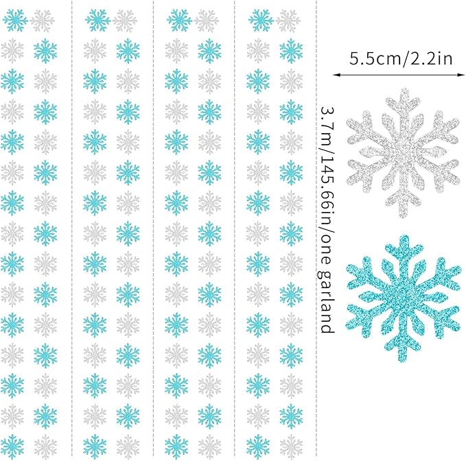 Snowflake-Snow Teal-Silver Christmas Party-Decoration Garland - 52ft Turquoise Winter Wonderland Frozen Ornaments Hanging Paper Streamers,New Years Birthday Baby Shower Wedding Ceiling Decor Hugfond