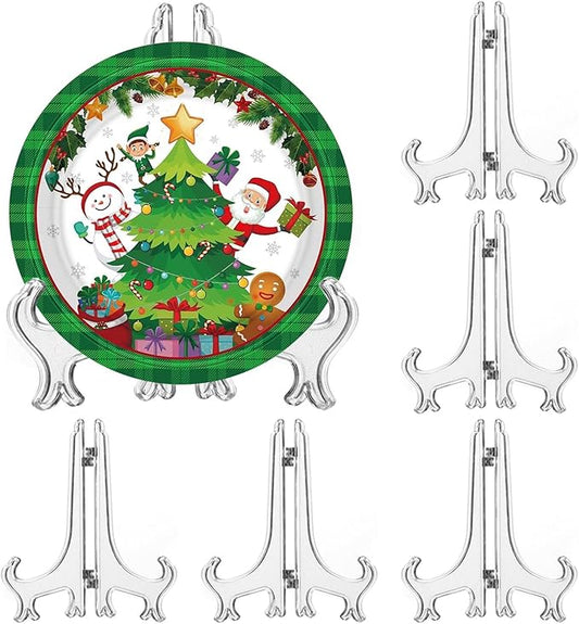 6 Pack 9 Inch Clear Plastic Easels or Stand/Plate Holders to Display Pictures or Other Items at Weddings, Plate Stands for Home Decoration, Birthdays, Tables