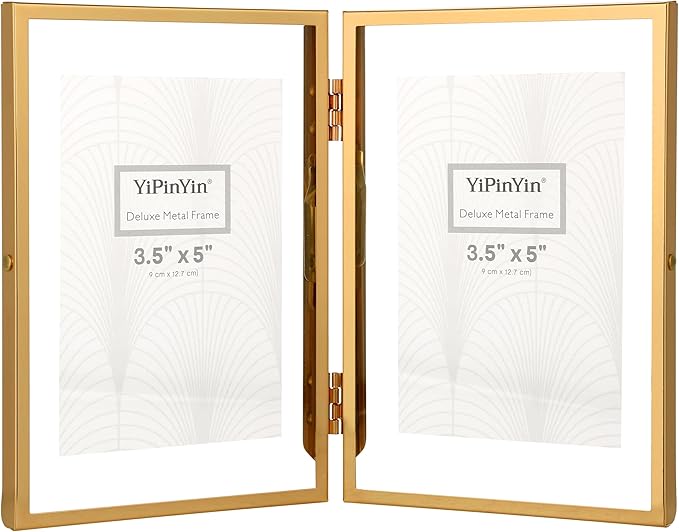 Gold 4x6'' Double Floating Frame For Photo Sizes 2x3'', 3.5x 5'', 4x6'' Metal double Frames for Tabletop/Display, Gold Floating Frame for Gift Wedding, Christmas,Birthady, Home or Office Décor.