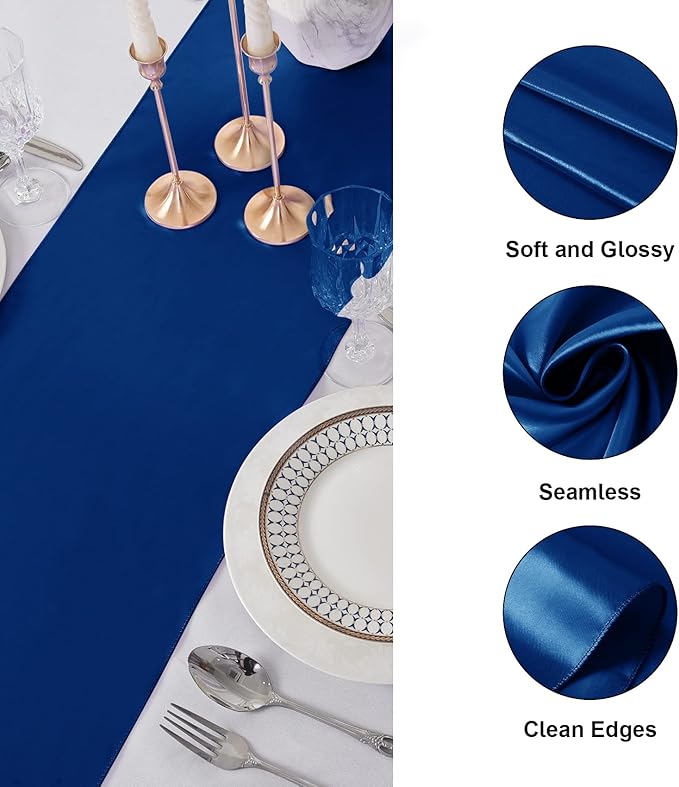 6Pack Table Runner 12 x 108 Inches Satin Silk Table Runner for Wedding, Birthday Party, Banquets, Graduations Decoration, fit Rectange and Round Table-Royal Blue
