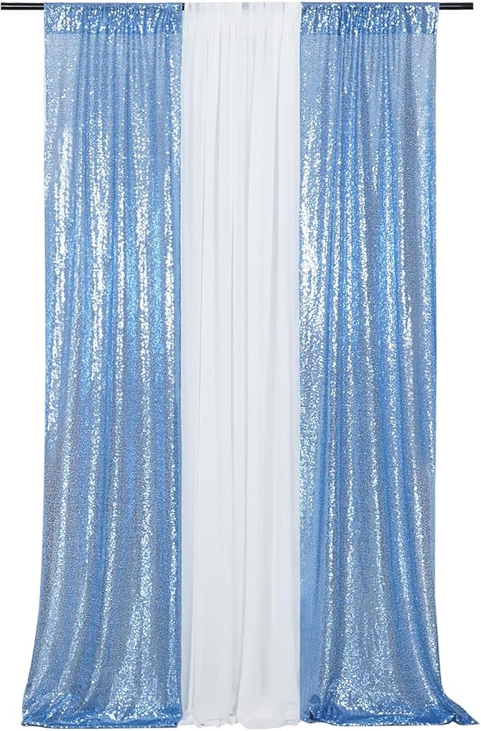 SquarePie Sequin Curtain 2FT x 8FT Baby Blue 2pcs Backdrop Sparkly Wedding Party Decoration