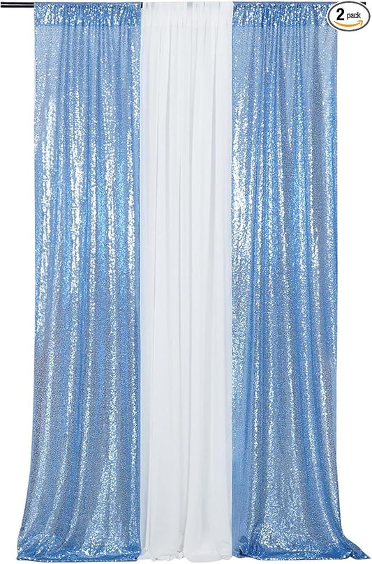 Poise3EHome 2ft x 8ft Baby Blue Sequin Backdrop Curtains 2 Panels Photography Backdrop for Party Decoration, Baby Blue