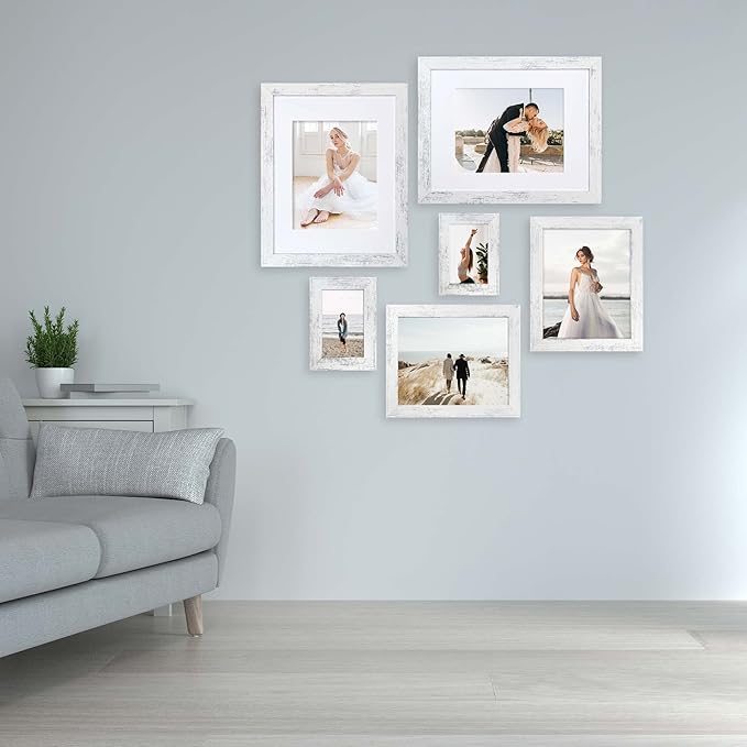 4x6 Picture Frame Set of 4, High Definition Glass Distressed White Frame, 4 x 6 Wood Photo Frames for Tabletop Display and Wall Mounting