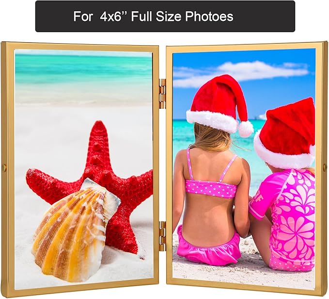 Gold 4x6'' Double Floating Frame For Photo Sizes 2x3'', 3.5x 5'', 4x6'' Metal double Frames for Tabletop/Display, Gold Floating Frame for Gift Wedding, Christmas,Birthady, Home or Office Décor.
