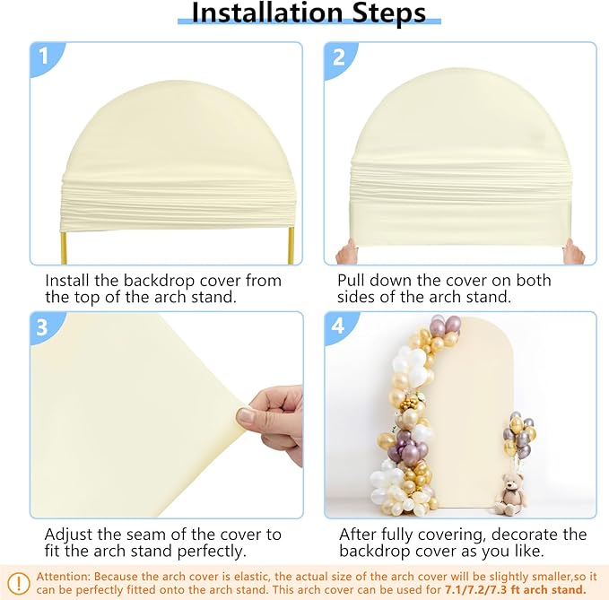 HEMMOTOP 7.2 ft Light Beige Arch Backdrop Cover (No Arch Stand), Ivory Spandex Arch Covers Stretchy Backdrop for Balloon, Wedding, Birthday Party, Baby Shower, Banquet Arch Decoratio