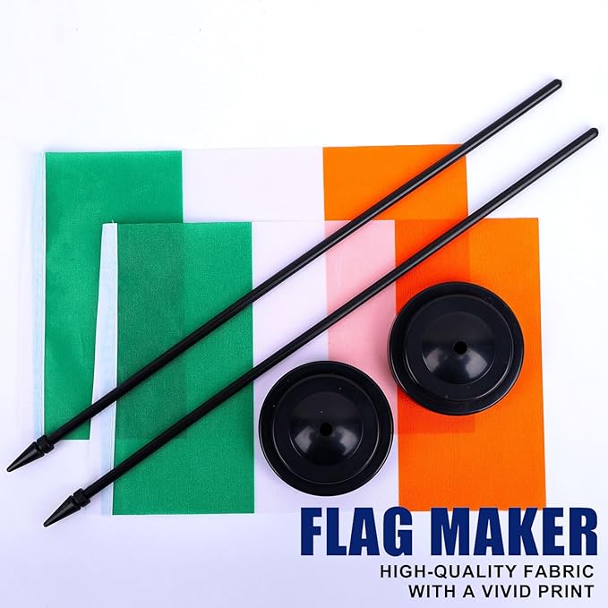 Ireland Desk Flag 12" Solid Pole Deluxe Set Irish Flags Banner Mini Small Ireland Office Table Flags with Black Stand Base Desktop Decorations(2Pack)