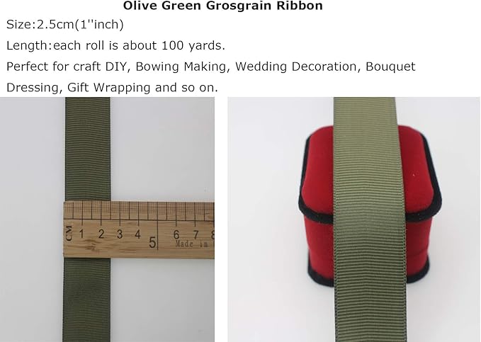 Jesep One Roll 100 Yards 1" Soild Grosgrain Ribbon Boutique Gift Wrapping Package Ribbon, DIY Crafts Bow Hair Headband Accessories Assorted Ribbon#570 (1" 25mm, Olive Green)