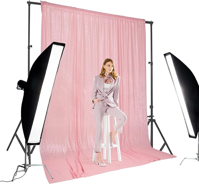 PartyDelight Sequin Backdrop Pink 10FTx10FT Wedding Curtain Special Events Party