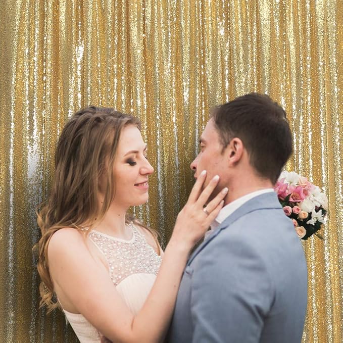 SquarePie Sequin Backdrop 10FT x 10FT Gold Curtain Background Wedding Party Decoration