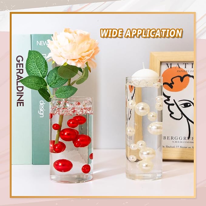 300Pcs Vase Filler Red No Hole Faux Pearl Beads for Vase Filling Decorations, Candle Centerpieces, Wedding Centerpieces, Home Party Decor (8/14/20mm)